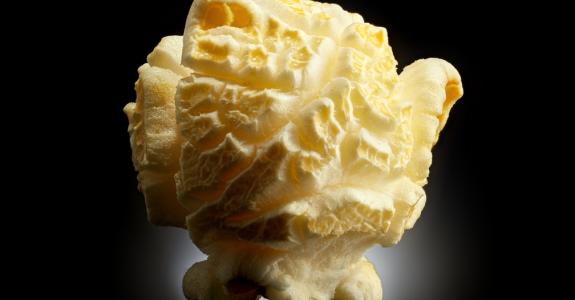 Lorsqu’il éclate, le grain de maïs peut adopter soit une forme de champignon, comme ici, soit une forme de papillon.